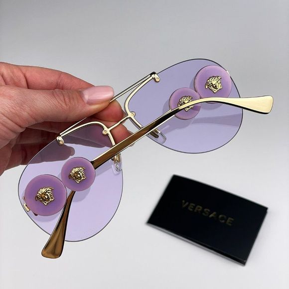 Versace VE2250 14871A Sunglasses Gold Light Violet Pilot Women - Picture 9 of 13